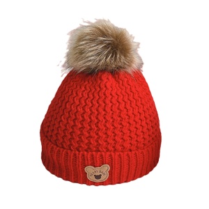 Caciula pentru copii, set doua piese, model moale si calduros cu pom pom si fular asortat, tematica I’m a baby bear, 1 – 5 ani, rosie - Img 2