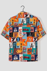 Camasa barbati, maneca scruta, croi lejer, imprimeu grafic, multicolor - Img 2