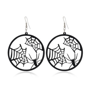 Cercei dama Halloween, negru, rotunzi, design paianjen jucaus