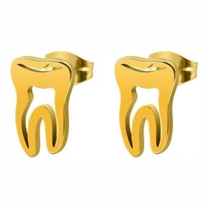 Cercei dama, model cu dintisor, tematica happy teeth, aurii - Img 3