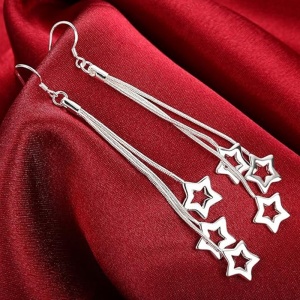 Cercei dama, model delicat deosebit, accesorii multiple tip stelute, tematica fancy life, argintii - Img 4