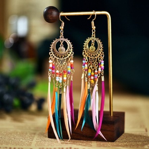 Cercei dama, model fashion traditional indian, tematica dream catcher, aurii - Img 2