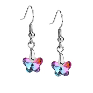 Cercei dama, model simfonie de cristal, fluturi, multicolori