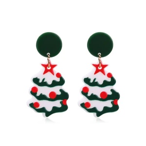 Cercei dama, tematica de Craciun, model de poveste cu bradut impodobit, verde deschis