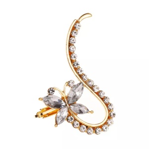 Cercel dama, model single ear, fluture si cristale semipretioase, auriu