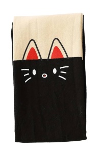 Ciorapi adolescente, intaritura pana la genunchi, model cu pisica vesela, tematica I love cat, negri - Img 3