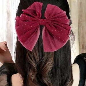 Clama de par, accesorizata cu funda ampla, model cu sclipici, tematica party mood, visinie - Img 3