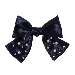 Clama de par, accesorizata cu funda satinata, model elegant cu margelute, tematica fancy lady, albastru inchis
