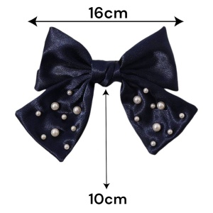 Clama de par, accesorizata cu funda satinata, model elegant cu margelute, tematica fancy lady, albastru inchis - Img 4