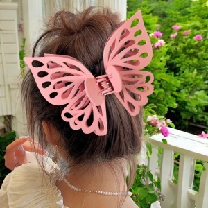 Cleste de par, prinde puternica, model voluminos fluture elegant, tematica I love butterfly, roz deschis - Img 3