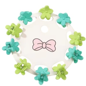 Clesti de par, set 10 bucati, model minimalist, prindere puternica, floricele, M1, tematica happy flower, verde