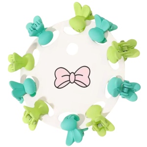 Clesti de par, set 10 bucati, model minimalist, prindere puternica, iepurasi poznasi, tematica happy moment, verde
