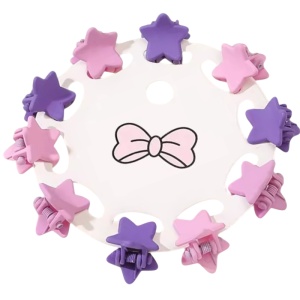 Clesti de par, set 10 bucati, model minimalist, prindere puternica, stelute magice, tematica happy star, mov