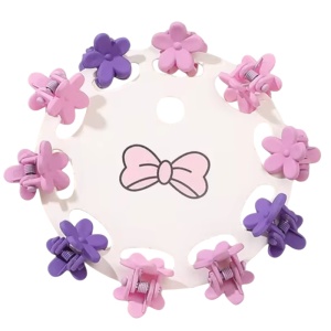 Clesti de par, set 10 bucati, model minimalist, prindere puternica, floricele, M1, tematica happy flower, mov