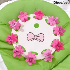 Clesti de par, set 10 bucati, model minimalist, prindere puternica, floricele, M1, tematica happy flower, roz inchis - Img 2