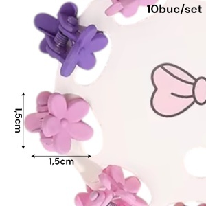 Clesti de par, set 10 bucati, model minimalist, prindere puternica, floricele, M1, tematica happy flower, mov - Img 3