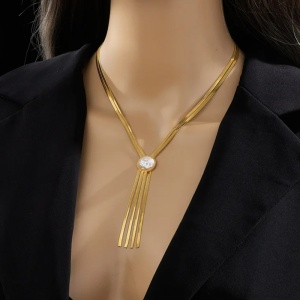 Colier dama, pandantiv minimalist in prelungire, model delicat, tematica gold rush, auriu - Img 3