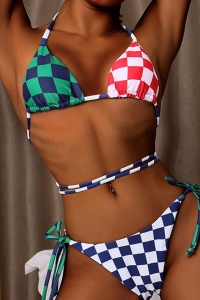 Costum de baie dama, 2 piese, model championship, cupe triunghiulare si chilot reglabil multicolor - Img 4