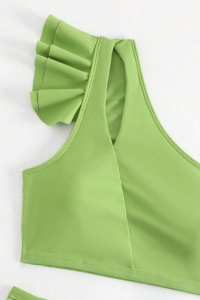 Costum de baie dama, 2 piese, model cool seducator, top tip bustiera cu prindere pe un umar si chilot talie inalta, tematica sexy elegant summer verde deschis - Img 4