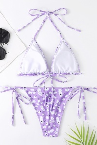 Costum de baie dama, 2 piese, model fantezie florala, summer sexy lila - Img 2