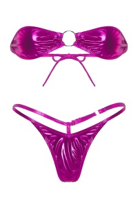 Costum de baie dama, 2 piese, model sexy summer metalic style, accesoriu rotund fucsia - Img 3