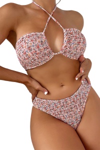 Costum de baie dama, 2 piese, model summer sweet love, imprimeu floral roz