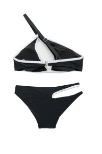 Costum de baie dama, 2 piese, negru, slip brazilian si sutien reglabil cu prindere pe un umar RO - Img 2