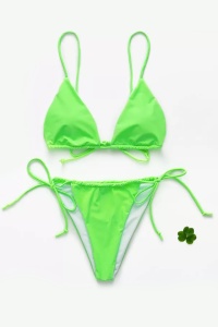 Costum de baie dama, 2 piese, verde, sutien reglabil, chilot tanga reglabil - Img 3