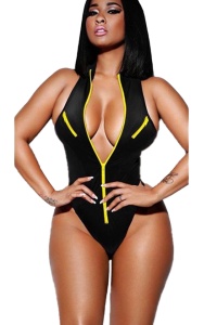 Costum de baie dama, negru, inchidere cu fermoar, slip brazilian RO