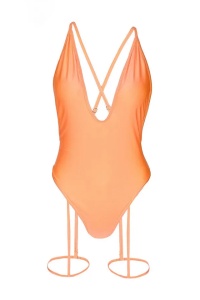Costum de baie dama, o piesa, accesorizat cu portjartiere, model provocator, tematica sexy summer portocaliu - Img 3
