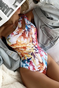 Costum de baie dama, o piesa, model happy summer wild splash, prindere fixa pe un umar multicolor - Img 4