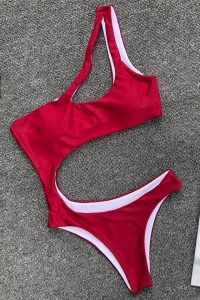 Costum de baie dama, o piesa, rosu, slip tanga si sutien cu prindere pe un umar® - Img 2