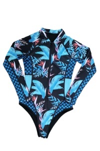 Costum de baie intreg, maneca lunga, inchidere cu fermoar, slip brazilian, imprimeu albastru RO
