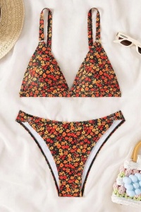 Costum de baie, set 2 piese, model delicat, sutien cupe triunghiulare si chilot decupaj clasic, tematica summer chill mood multicolor - Img 3