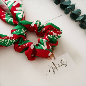 Elastic de par, model de sarbatoare cu prelungire tip ponytail, imprimeu vesel cu tematica de Craciun, verde cu rosu - Img 3