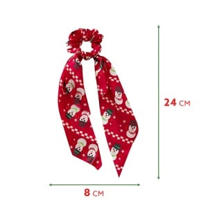 Elastic de par, model de sarbatoare cu prelungire tip ponytail, imprimeu vesel cu tematica de Craciun, rosu - Img 4