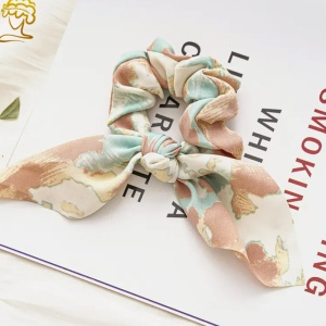 Elastic de par, model funda cu nod fantezie, imprimeu delicat, turcoaz - Img 2
