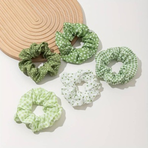 Elastic de par, set 5 bucati, model versatil, combinatii cute, imprimeu haios, tematica fashion lady, verde - Img 3