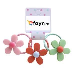 Elastic par pentru copii, set 3 bucati, model colorat, cu accesorii flori, verde