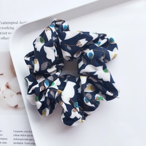 Elastic pentru par, model floral, negru cu imprimeu - Img 2