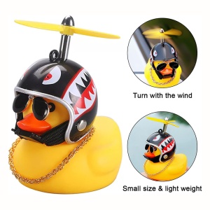 Figurina decorativa, rata cool, model cu casca helicopter, lant si ochelari de soare, tematica cool duck, galbena - Img 4