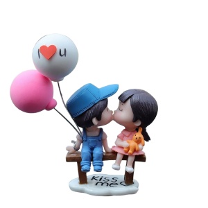 Figurine decorative, model cu fetita si baiat indragostiti accesorizat cu baloane, autoadeziv, tematica love couple, albastru