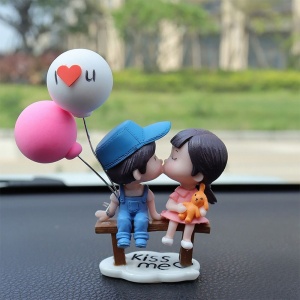 Figurine decorative, model cu fetita si baiat indragostiti accesorizat cu baloane, autoadeziv, tematica love couple, albastru - Img 2