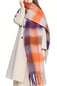 Fular dama, model gros si calduros, moale la atingere, tematica fashion winter, marime universala, mov multicolor - Img 3