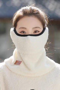 Fular dama, tip guler inalt cu masca si protectie pentru urechi, calduros si moale, tematica winter sport life, marime universala, bej - Img 3