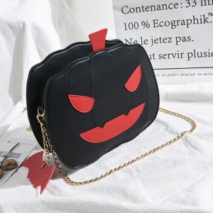 Geanta dama Halloween, bareta pentru umar, inchidere fermoar, un compartiment, piele ecologica, neagra - Img 3
