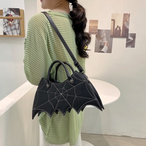Geanta dama Halloween, forma liliac, inchidere fermoar, un compartiment, piele ecologica, neagra - Img 3