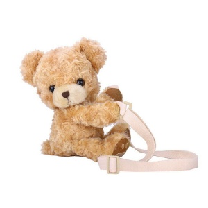 Geanta de dama, crossbody cu o singura bretea reglabila, model ursulet cute, tematica Hug Me, maro