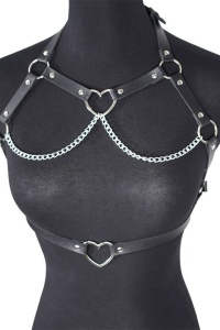 Ham sexy, accesorizat cu lanturi si inimioare, model indraznet provocator, BDSM, tematica open heart, marime univerasala, negru - Img 4
