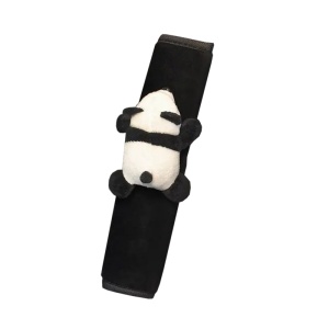 Husa de protectie pentru centura de siguranta auto, pentru copii, model lumea animalelor, din material textil, prindere cu scai velcro, ursulet panda somnoros, negru